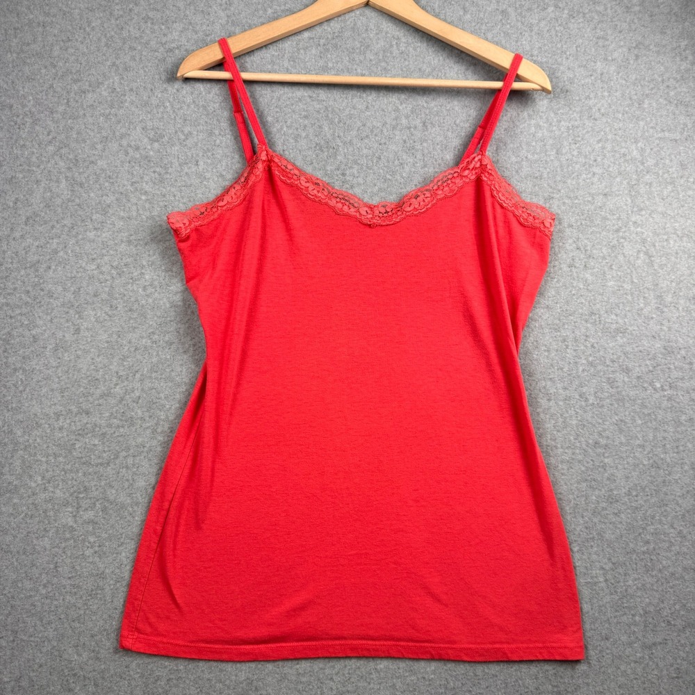Dots Camisole Womens XL Coral Pink Y2K Lace Trim Spaghetti Strap Cami Tank Top